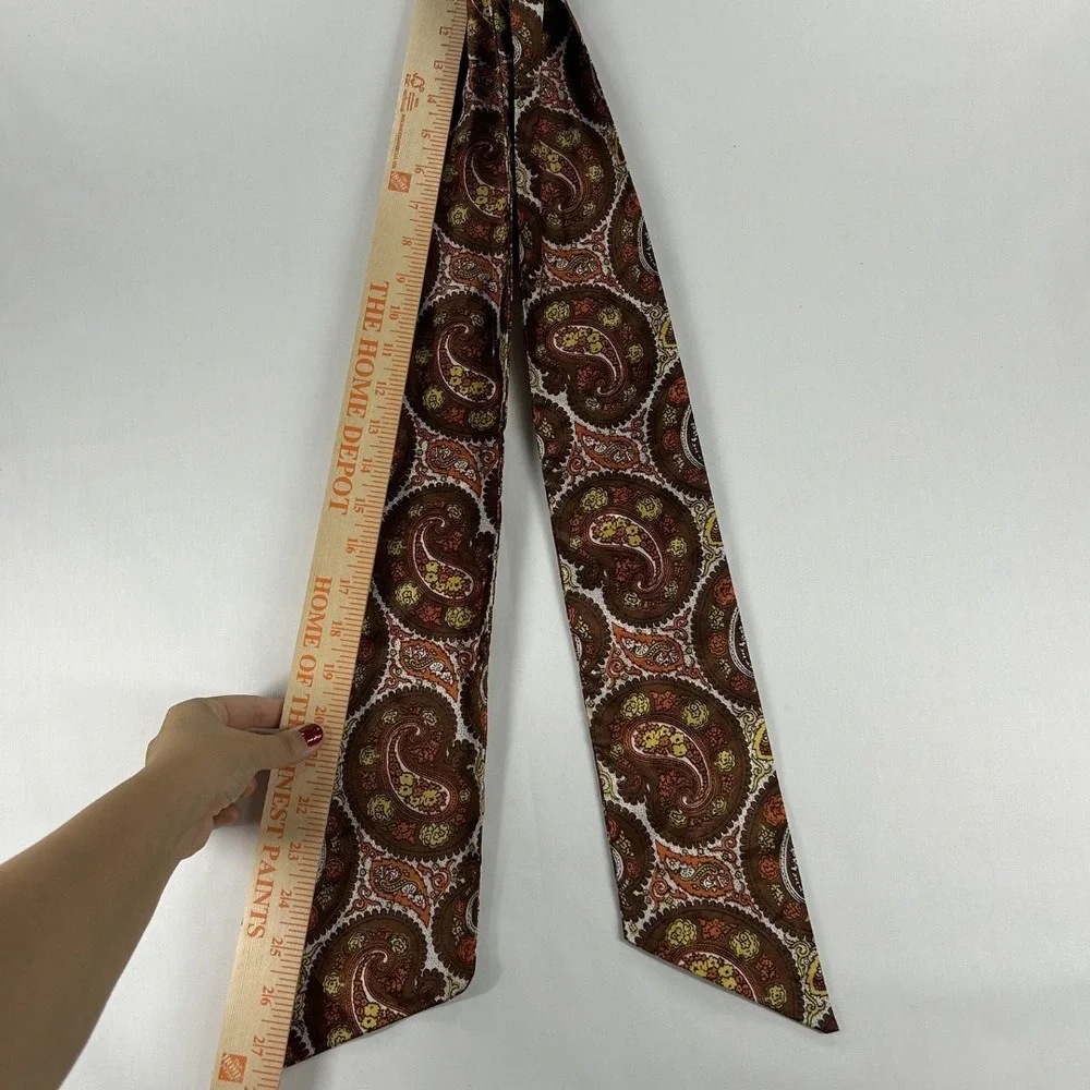Vintage 80s Woman's Long Scarf Paisley Brown And Orange Boho Hippie